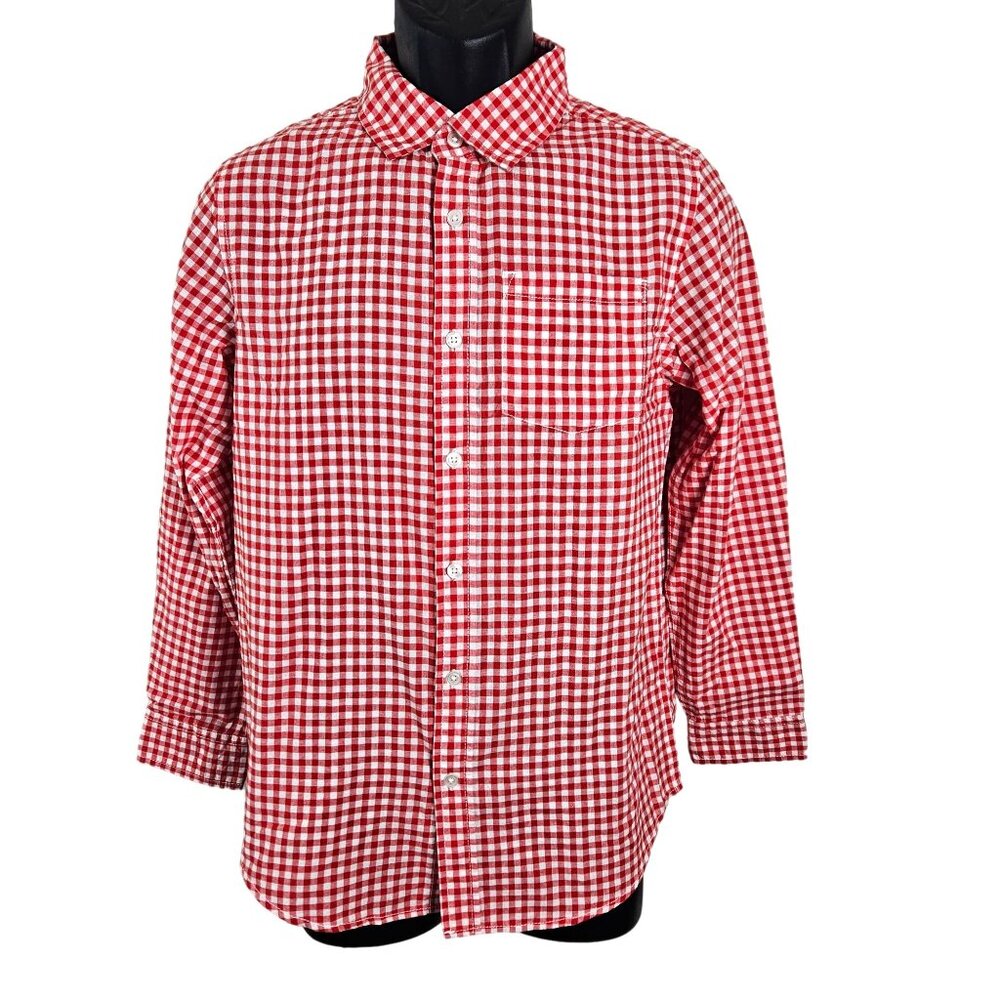 Cat & Jack Boys' Red Gingham Long Sleeve Button-Up Shirt L Husky Casual School